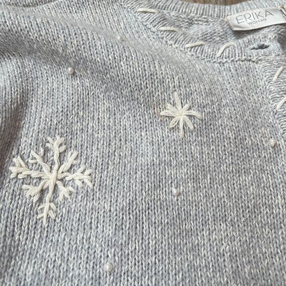 Vintage Ugly Christmas Sweater Cardigan Skiing Embroidered Knit Blue Granny XL - Picture 5 of 9